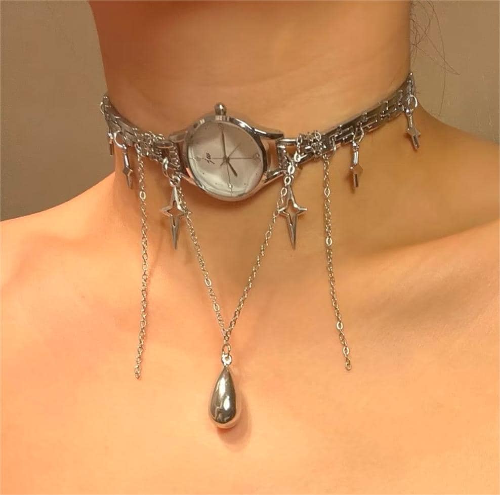 Vintage Watch Choker Necklace – Mixed Charms Statement Necklace - Unique Watch Pendant Choker - Gift Idea