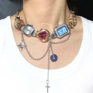 Vintage Multi-Watch Face Choker Necklace – Retro Timepiece Statement Choker - Mixed Dials Necklace Gift Idea