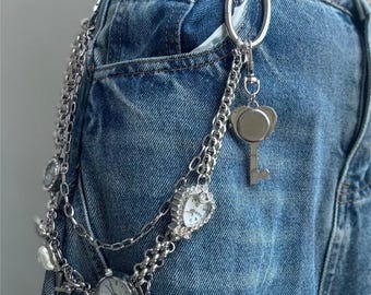 Handmade Watch Pants Chain, Multi-Functional Jeans Accessory Bag Accessory, Fashion Watch Purse Chain, Multiple Watchfaces, Perfect Gift