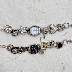 Pulsera de reloj de cadena de plata Y2K, elegante pulsera con dije de reloj, pulsera ajustable, reloj de moda para mujer, idea de regalo de pulsera
