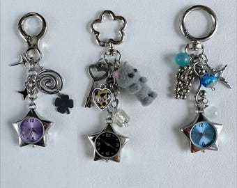 Star-Shaped Pink Watch Keychain – Cute Aesthetic Clock Charm for Jeans, Bags, or Backpacks, Kawaii Bag Hanging, Gift for her