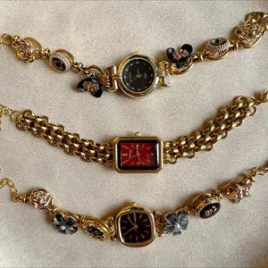 Vintage Gold Bracelet Watches for Women – Elegant Floral Charm Chain Watch, dainty charm watch bracelet timepiece