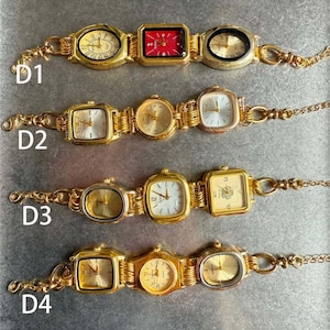 Pulsera de reloj de oro vintage, pulsera de reloj retro, cadena de muñeca con múltiples esferas, joyería llamativa hecha a mano, regalo para ella