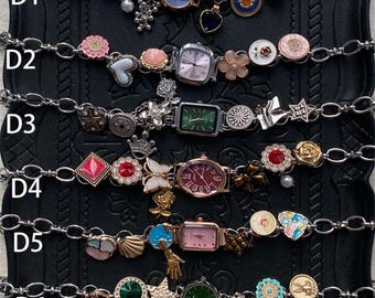Vintage Charm Watch Choker Bracelet – Boho Button Statement Jewelry - Mini Watch Face Charms  Bracelet – Handmade Aesthetic Gift for Her
