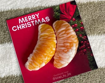 50 Pcs Custom Christmas Salon Client Gifts Bulk, Personalized Beauty Studio Favors, Tangerine Soap Slices with Logo, Spa Thank You Gifts