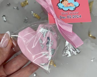 Pink Heart Mini Soap with Silver Leaf - Bridal Shower Favor with Custom Tag