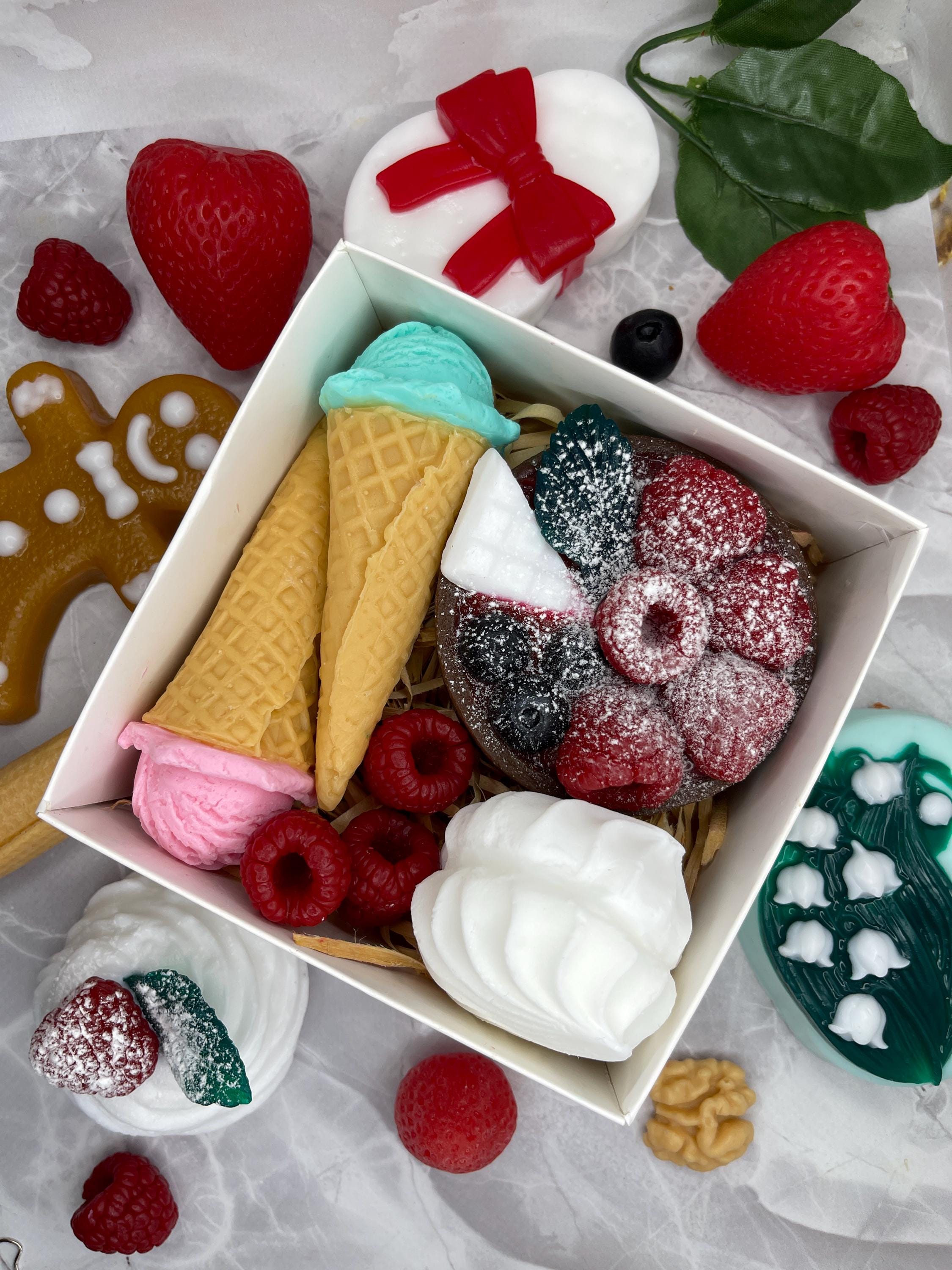 Food-Shaped Soap Gift Set: Berry Tart, Ice Cream, Raspberry, Marshmallow