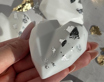 White Heart Soap Favor: Silver Leaf, Peach Scent, Bridal Shower Gift