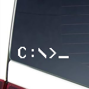 MS-DOS Prompt C:\_ Car Window Vinyl Decal Outline Sticker - Retro PC Computer Geek Nerd