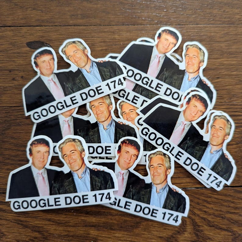 Pack of Stickers: Donald Trump with Jeffrey Epstein Never Forget, Google Doe 174, Besties. Release the Files! Conspiracy Vinyl Sticker Decal Bild 6