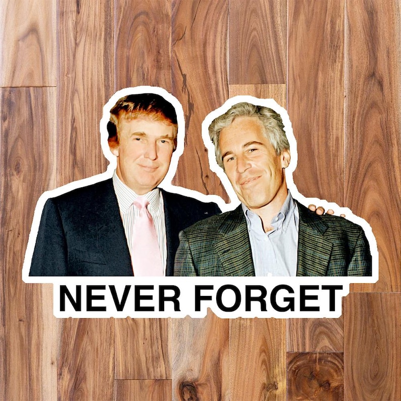 Pack of Stickers: Donald Trump with Jeffrey Epstein Never Forget, Google Doe 174, Besties. Release the Files! Conspiracy Vinyl Sticker Decal Bild 4