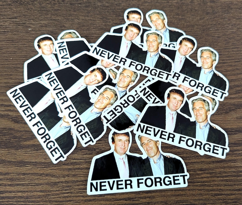Pack of Stickers: Donald Trump with Jeffrey Epstein Never Forget, Google Doe 174, Besties. Release the Files! Conspiracy Vinyl Sticker Decal Bild 5