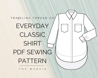 Camicia classica, camicia con colletto, camicia con bottoni, camicia per tutti i giorni, da spiaggia, da vacanza, modello di cucito in PDF
