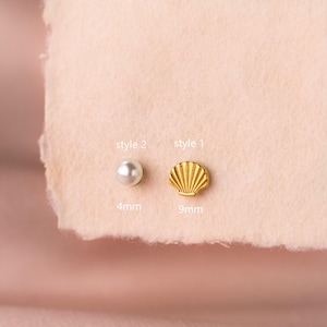 Labret de 18G/16G con perlas y concha, rosca interna, pendiente minimalista, pendiente para tragus, pendiente para hélix, pendiente para cartílago, pendiente para piercing de nariz, carey