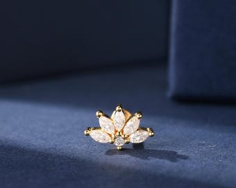 14k Gold Push Pin/Moissanite Stud Cartilage Earring Tragus Helix Conch Nose Labert Piercing Threadless Flat Back Stud 925 Silver