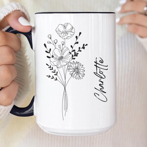 Custom Mug Name Wildflower, Personalized Mug for Mom Family Gift, Wildflower Tea Cup, Flower Garden,Gift for Her, Personalized Names Flowers