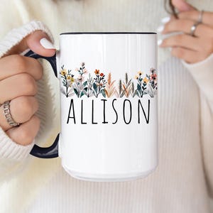 Custom Mug Name Wildflower, Personalized Mug for Mom Family Gift, Wildflower Tea Cup, Flower Garden,Gift for Her, Personalized Name Flowers