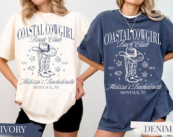 Kundenspezifisches KüstenCowgirl Junggesellinnenabschieds-Shirt: Strand-Braut-Western-T-Stück