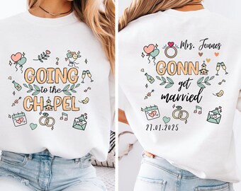 Bluza ślubna z nadrukiem "Idziemy do kaplicy", bluza z kapturem na dzień ślubu panny młodej, prezent dla nowo zaręczonej pary, spersonalizowana kokietka, przyszła pani z okrągłym dekoltem