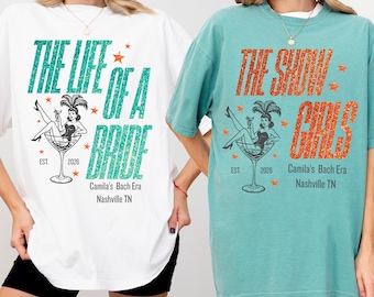 Gepersonaliseerde bruid tijdperk vrijgezellenfeest comfort kleuren shirt, Bach-tijdperk shirts, Bach reis versie, bruids tijdperk tshirt, showgirl Bachfeest