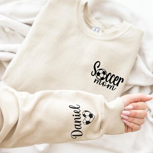 Personalized Soccer Mom Sweatshirt: Custom Sleeve Name, Game Day Hoodie