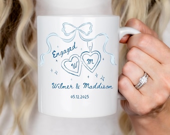 Personalized Engagement Coffee Mug, Wedding Gift for Couple, Romantic Whimsical Mug, Newlywed Gift, Bridal Shower Gifts, Bride to be Gifts