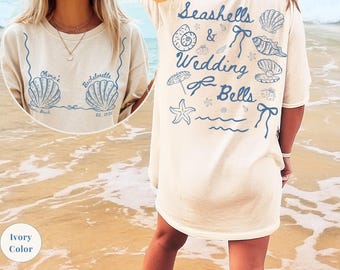 Personalized Bachelorette Party Seashells and Wedding Bells, Bachelorette Shirt, Custom Beach Bachelorette, Personalized Coastal Tee