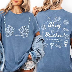 Personalized Seashells and Wedding Bells Bachelorette Party Shirt, Coastal Bridal Shower, Girls Weekend Beach Bach Matching Tee, Luxury Bach