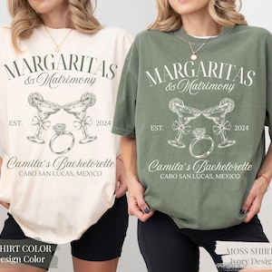Margaritas & Matrimony Junggesellinnenabschieds-Shirts: Komfortfarben, personalisierte Brautstamm-T-Shirts
