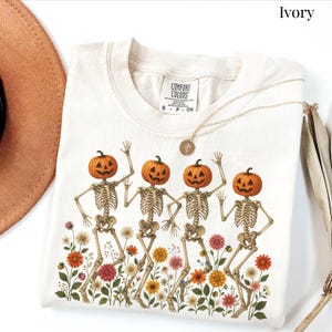 Vintage Halloween Shirt, Spooky Girls Tee, Pumpkin Skeleton Ghost Design, Witchy Sweatshirt, Retro Halloween Sweater pumpkin skeleton