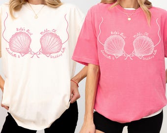 Camisa de despedida de solteira com concha: camiseta personalizada de noiva costeira