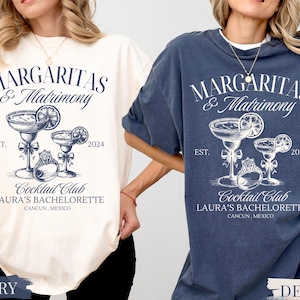 Margaritas & Ehe Bachelorette Shirts: Benutzerdefinierte Cancun Brautparty T-Shirts