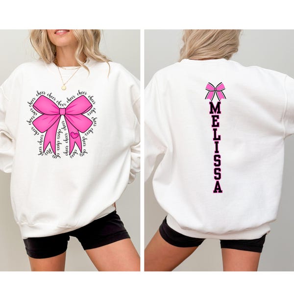 Custom Coquette Cheer Shirt, Personalized Cheer Mama Shirt, Cheer Mom Shirt, Coquette Cheerleader, custom team mascot, Cheer bow Sweatshirt