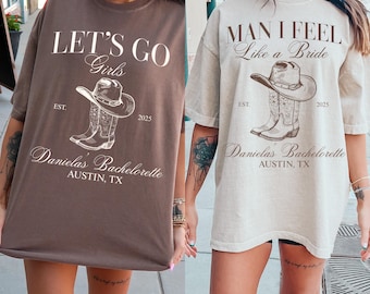 Camisetas personalizadas para despedidas de soltera vaquera, despedidas de soltera de Nashville, Let Go Girls, despedidas de soltera del oeste, despedidas de soltera del último rodeo, colores cómodos