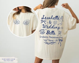 Muscheln und Hochzeitsglocken Bachelorette Shirt, Strand Bach Cover Up, Küsten Brautparty T-Shirt, Key West Mädchen Trip Shirt, Braut Kader Outfit