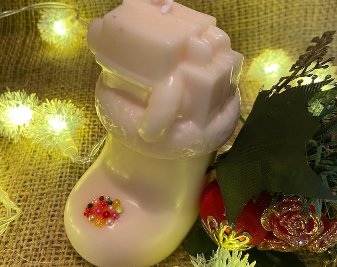 Christmas stocking candle with beads, with the scent of Christmas ,handmade
