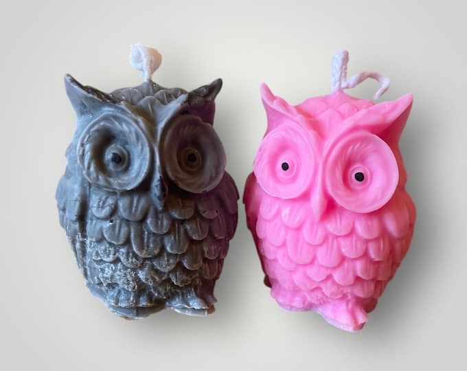 owl candle, 2- owls pink and gray, soy wax handmade