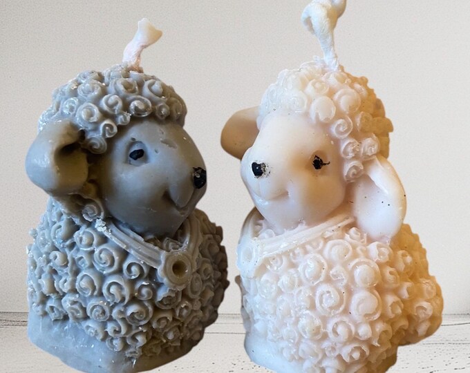 Sheep candle, 2 sheep, white and gray, soy wax handmade