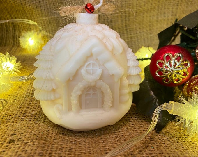 Christmas ball candle in the shape of a house, handmade with aroma