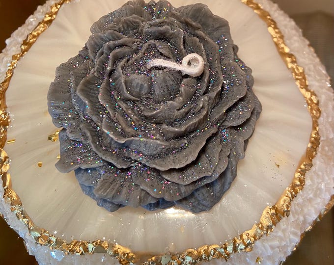 Rose candle, fragrant rose handmade with glitter