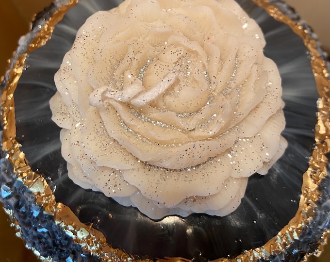 Rose candle, fragrant rose handmade with glitter