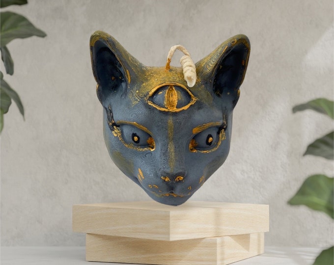 Mystical cat, handmade Soy Candle with handpainted finish