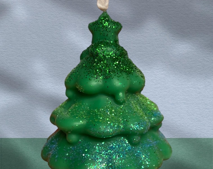 Christmas tree, handmade candle with glitter