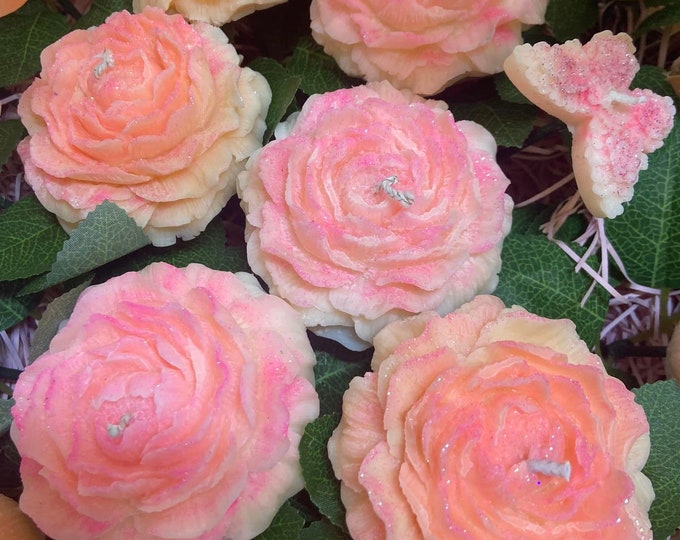 Handmade Candles floral display basket, each is a candle. Wedding centre piece display