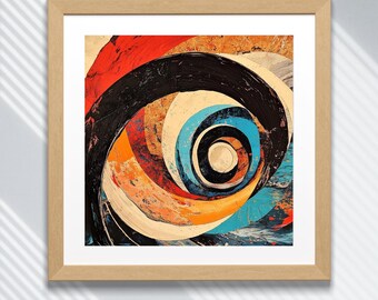 Colorful Abstract Swirl Painting – Modern Geometric Spiral Wall Art – Bold Contemporary Digital Download