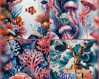 OCEAN BLUE PATTERN Vinyl 4PK