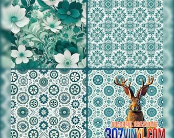 TEAL FLORAL PATTERN Vinyl 4PK