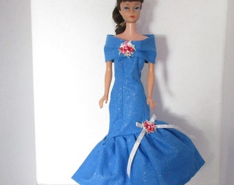 Blue sparkle gown and shawl made to fit 11.5 inch fashion dolls