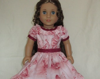 1850 Style Pink Dress to fit 18 inch dolls similar to American girl dolls