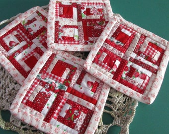 Set of 4 Red and White coasters